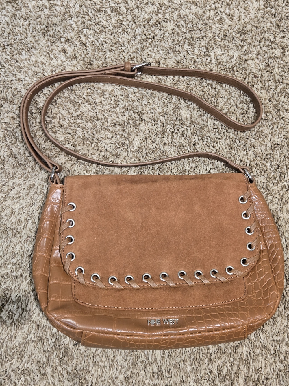Nine West Brown Crossbody/Shoulder Bag with Suede Flap